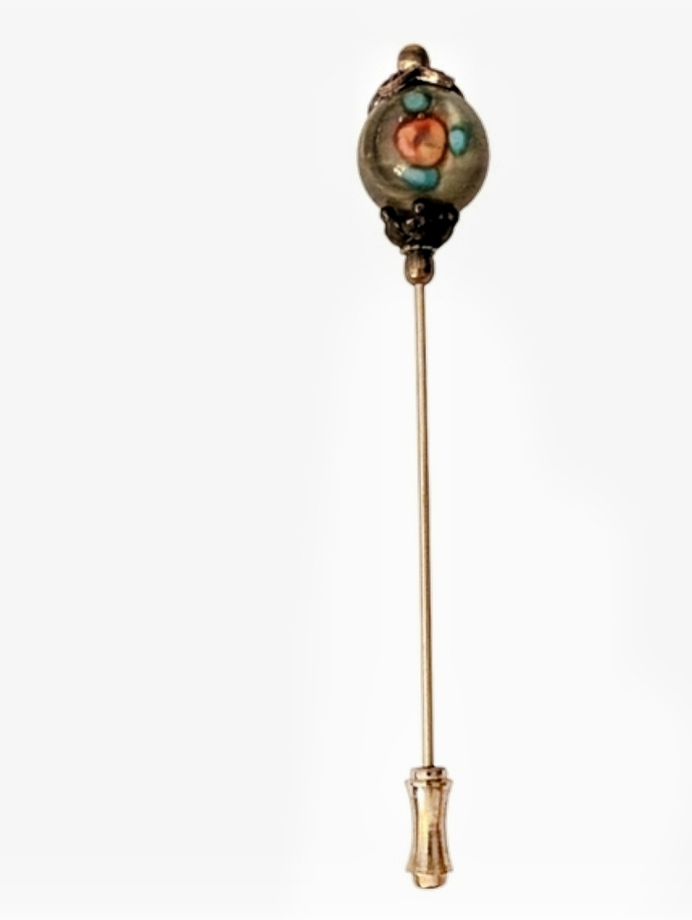 VINTAGE Venetian Glass Stick Pin Floral Pink Aqua Grey Silver 1930s